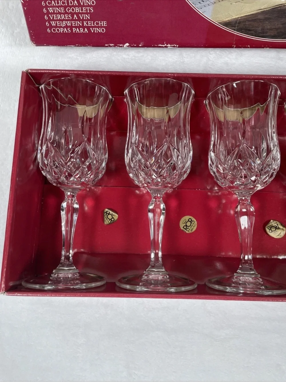 SET OF 6 Royal Crystal Rock RCR Opera Wine Goblet Glasses 7” H Made In Italy